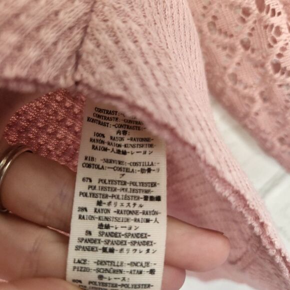 Free People Medium Sweetest Thing Lace Sleeve Thermal Top Pink Bliss Blush Top - Picture 4 of 10
